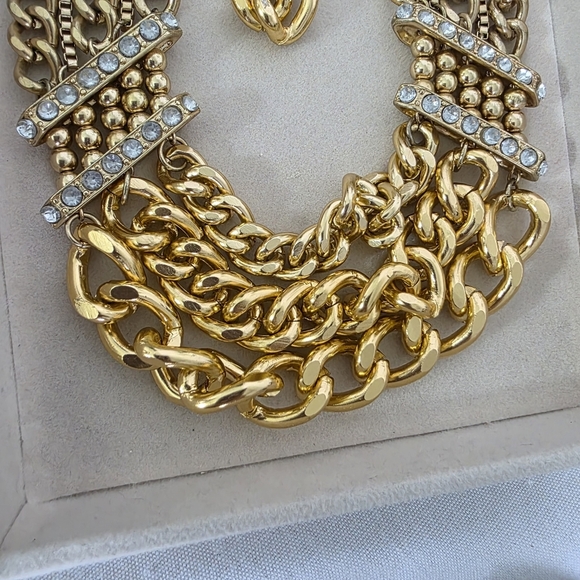 Vintage Chunky Multi Gold Chain Necklace and Earrings Set - Picture 10 of 11